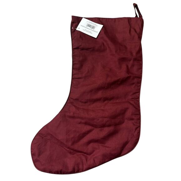 Elegant Dark Red Satin Ribbon Embroidered Christmas Stocking Tree Embellished - Picture 2 of 7